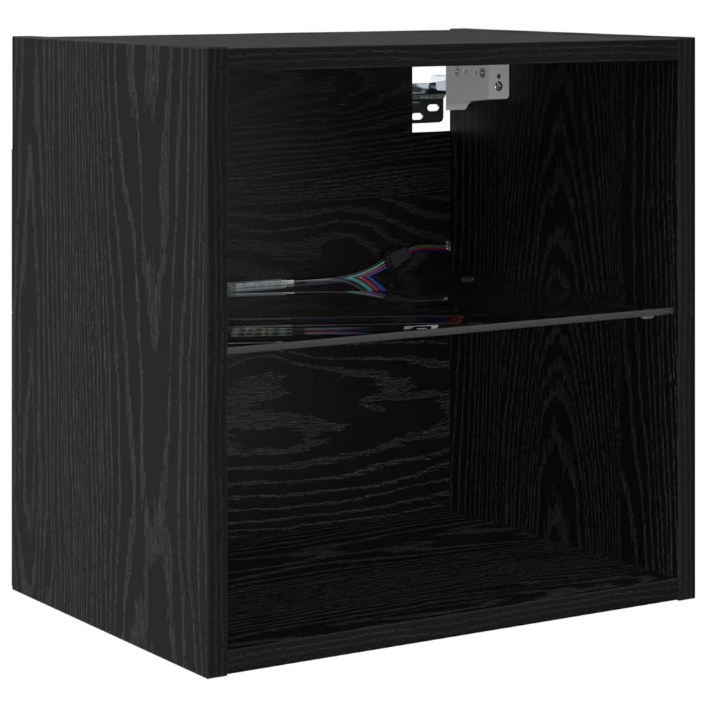 Mobile TV con luci a strisce a LED 8 pz-Credenza TV-Console TV Rovere Nero Vetro