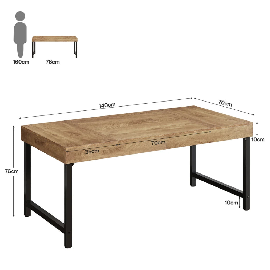Scrivania lineare in MDF e metallo con ampio piano stile rustico per ufficio e home office nera e marrone 140 cm