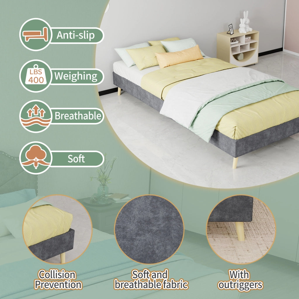 DESMIU Lit simple 90 × 200 cm senza testiera, senza materasso, in tessuto e metallo, grigio