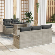 Set di Divani da Giardino 6 Pezzi con Cuscini Grigio Chiaro in Polyrattan