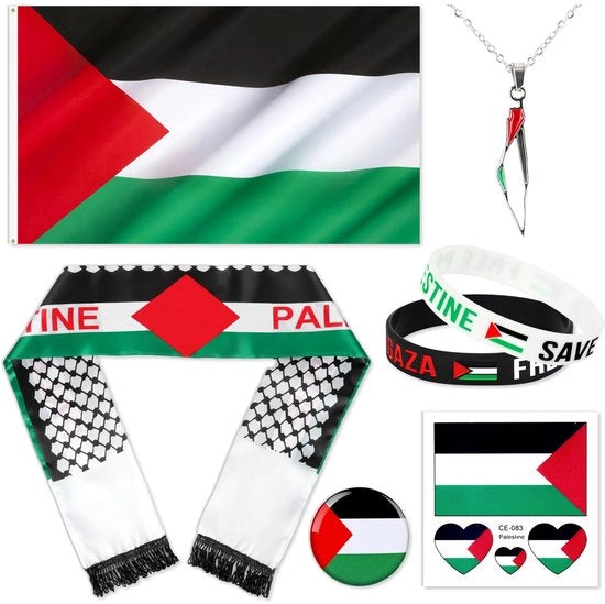 Accessori a sostegno della Palestina - Badge - Bracciali - Collana - Sciarpa - Tattoo - Supporto per la Palestina - Accessori di solidarietà