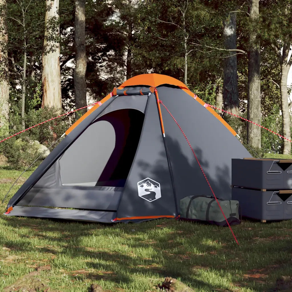 Tenda da Campeggio a Cupola 4 Persone-Tenda per Escursionismo Grigio e Arancione 601783