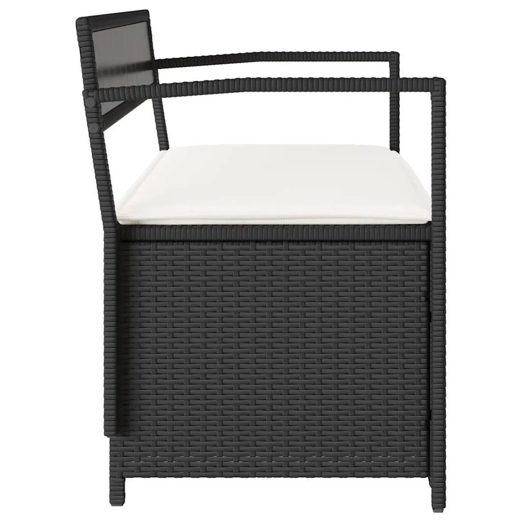 Panca Portaoggetti da Giardino con Cuscino in Polyrattan Nero 4103836