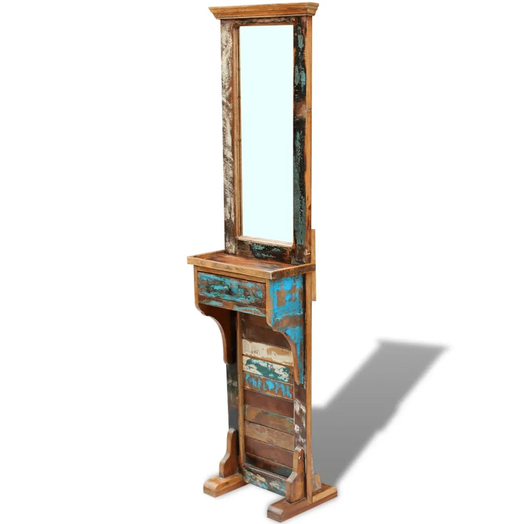 Specchio da Ingresso in Legno Massello di Recupero-Mobile con specchio 47x23x180 cm