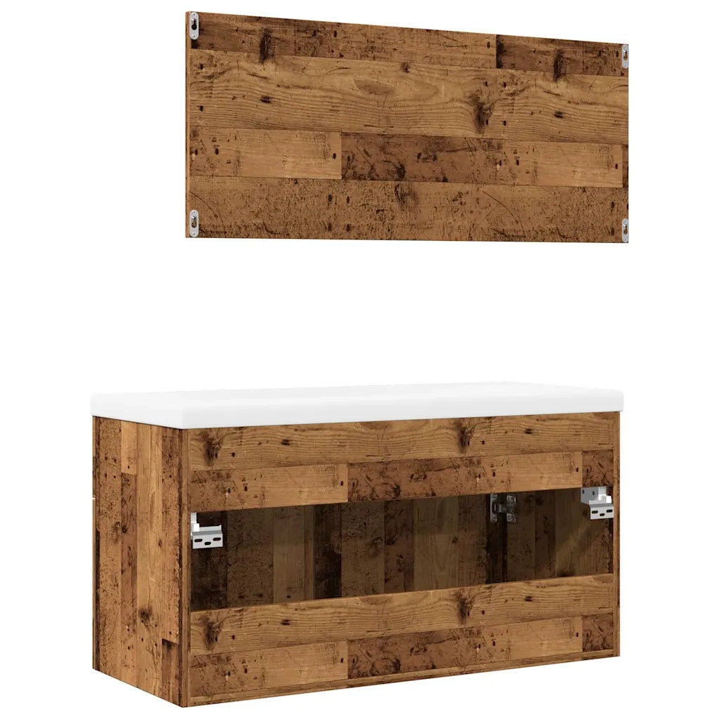 Set Mobili da Bagno | Armadio da bagno 3 pz Legno Antico in Legno Multistrato