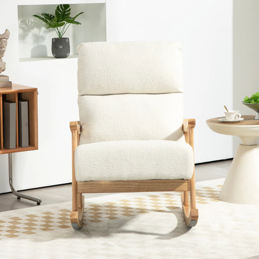 Poltrona a dondolo in tessuto velluto crema ¨C zephmum ¨C 65x90x98 cm