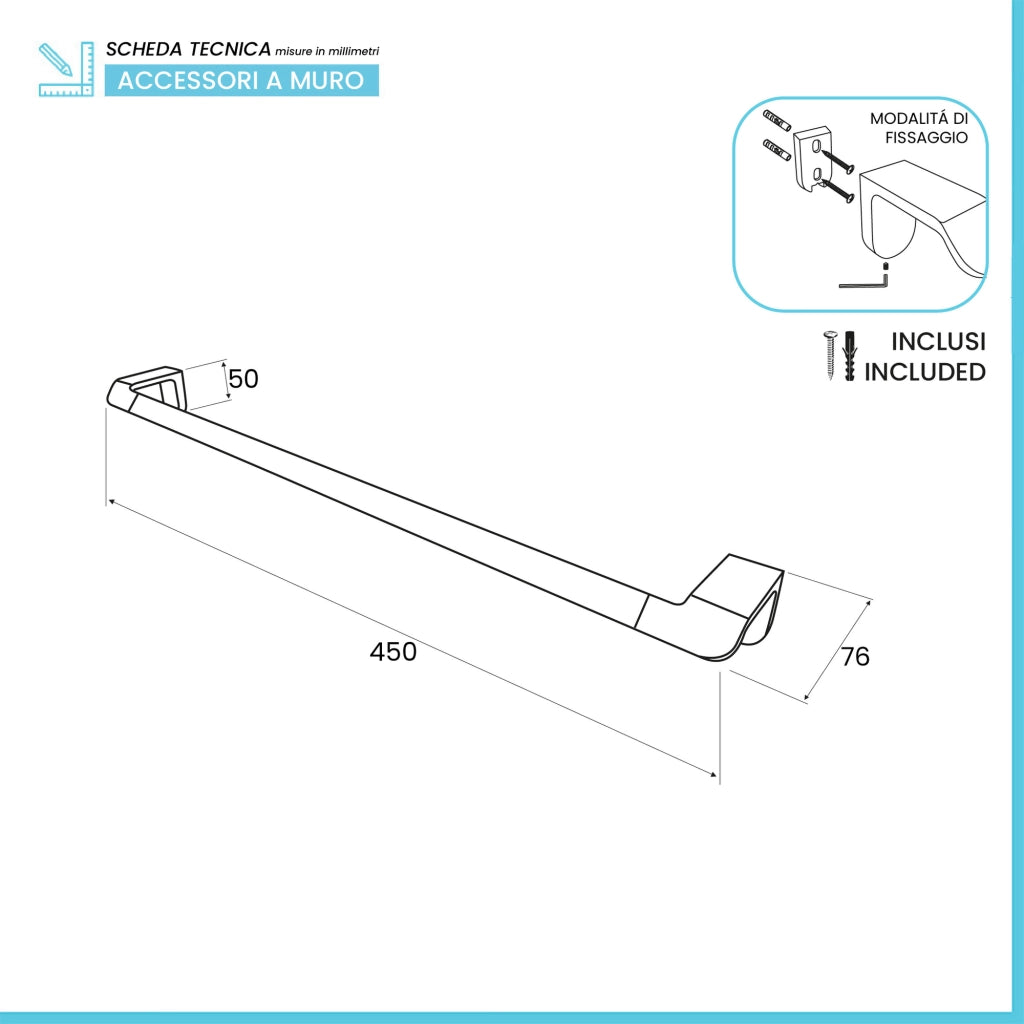 Porta asciugamani diritto L 45 cm da muro in acciaio cromo Fusion