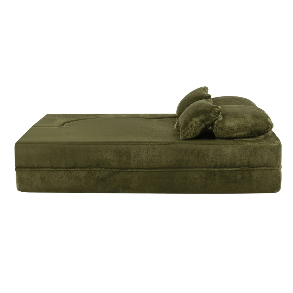 DIVANO Letto Pieghevole 2 in 1 Verde in Schiuma e Molle con 4 Cuscini