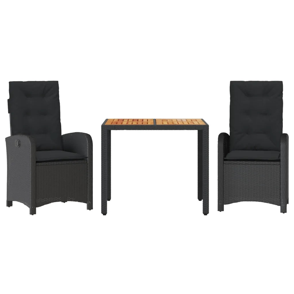 Set da Pranzo da Giardino 3 pz | Set Salotto da Giardino con Cuscini Nero in Polyrattan