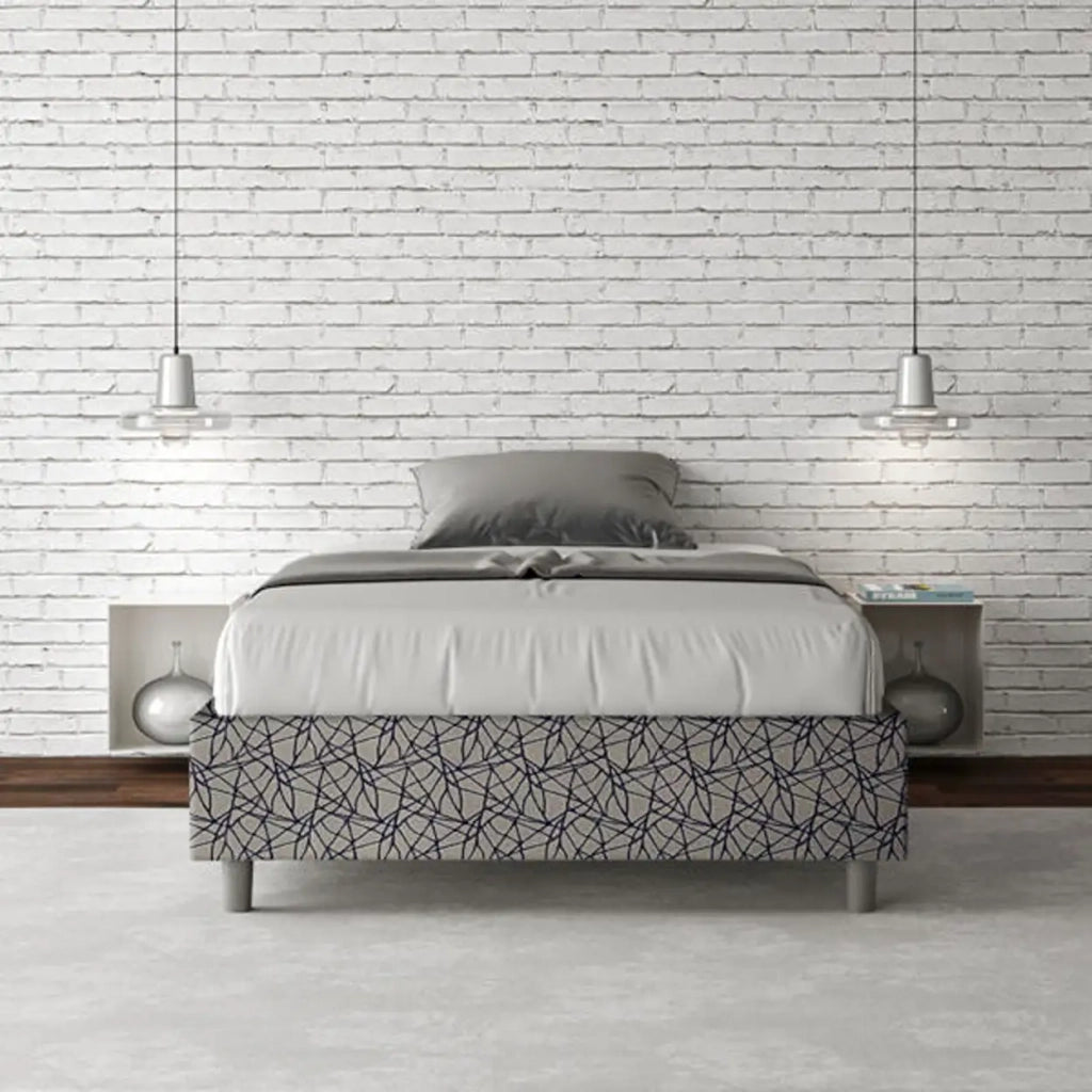 Letto una piazza e mezza con rete imbottito 120x190 tessuto Era 9 blu Azelia