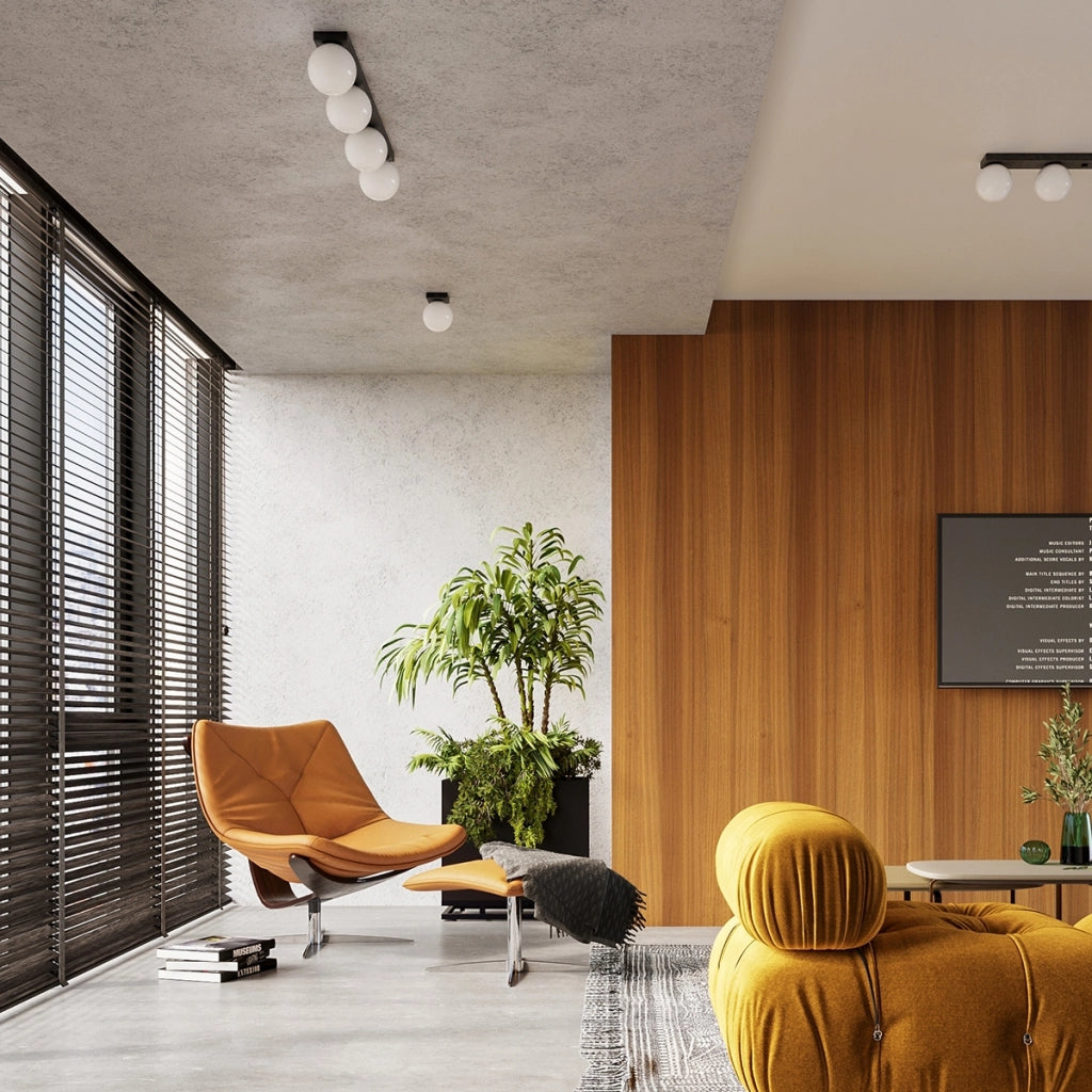 Lampada da soffitto YOLI French Sky in acciaio nero e vetro, moderna a 4 luci