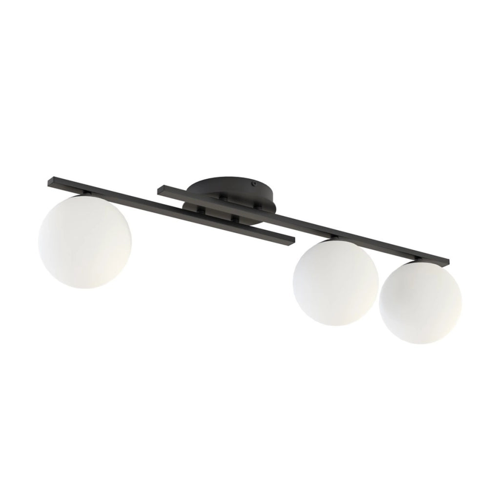 Lampada a sospensione Kairo in acciaio nero e vetro opale