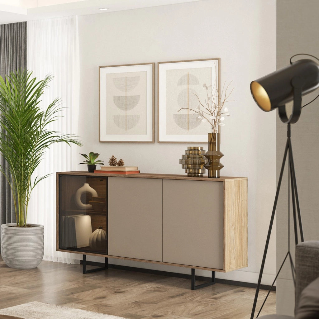 Madia Terinese, Credenza 3 Ripiani, 184x40x87h cm Beige