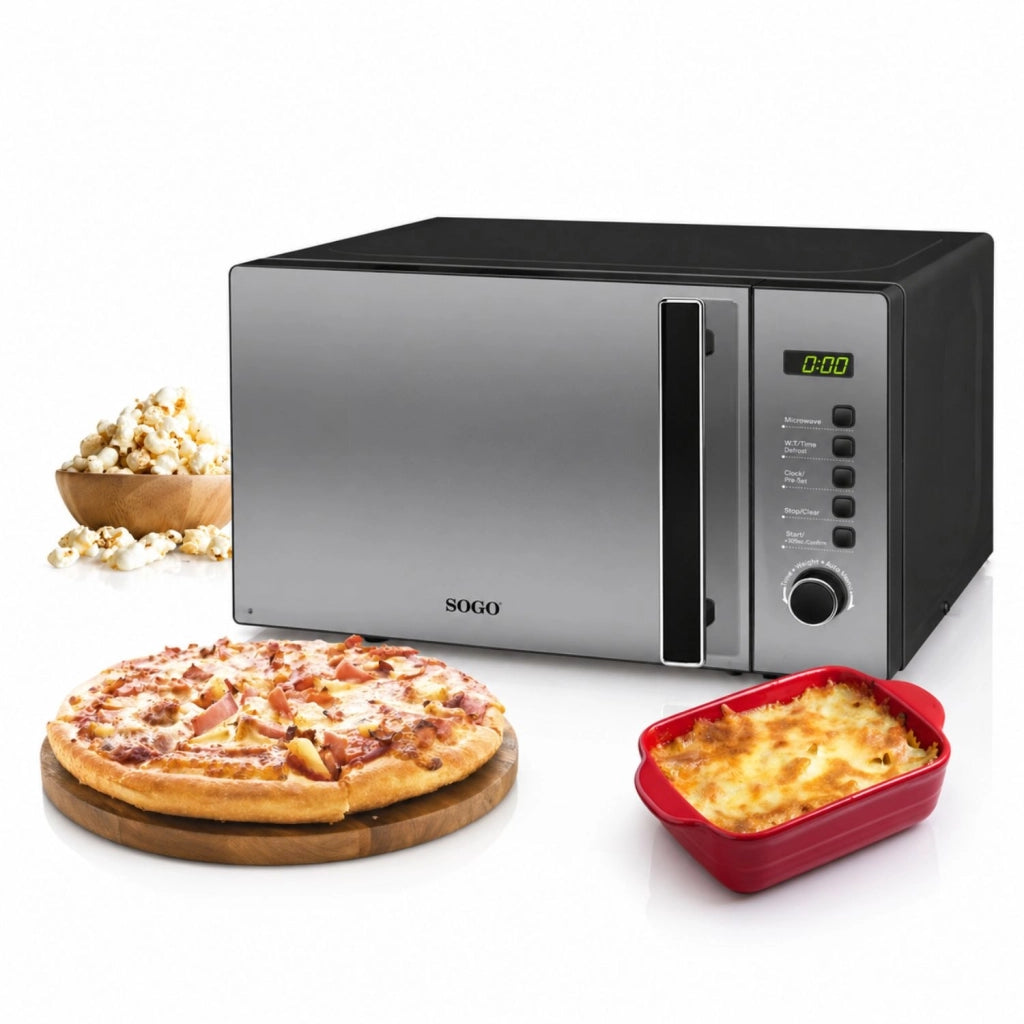 Forno microonde digitale con grill, display LED verde, piatto girevole 255mm, 700W 20 litri cucina - SOGO