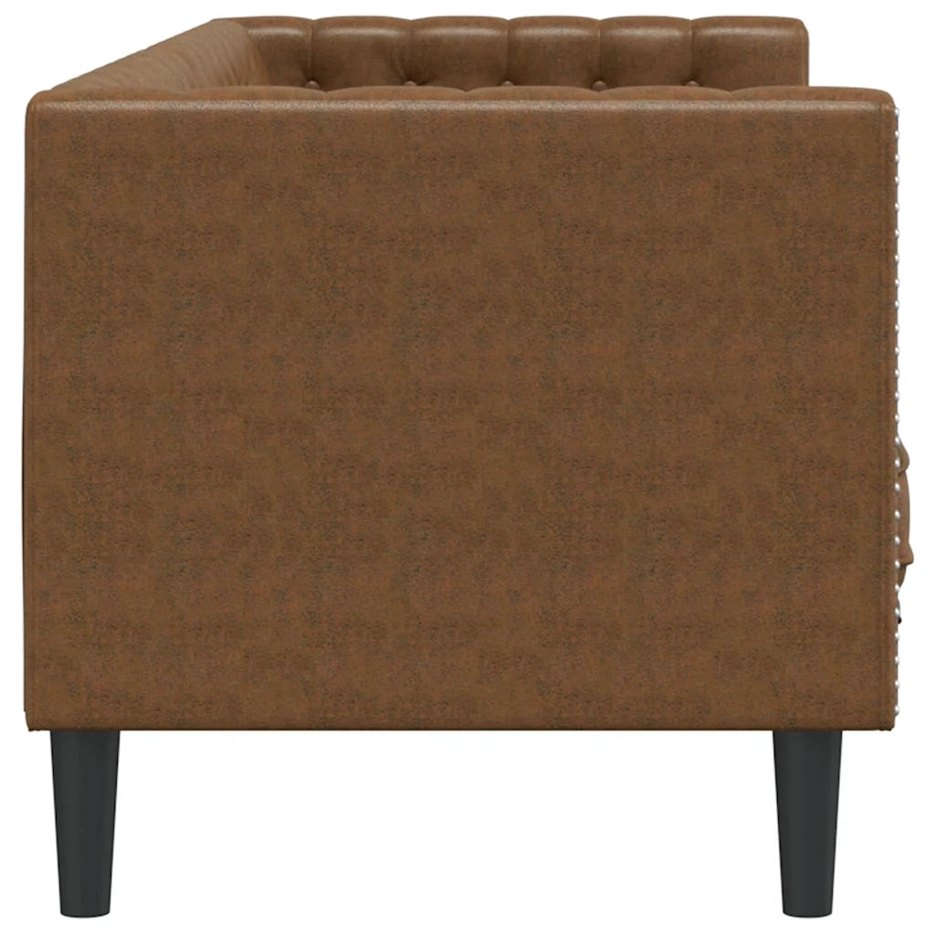 Divano Chesterfield con Cuscini 3 Posti Marrone in Scamosciato 372702
