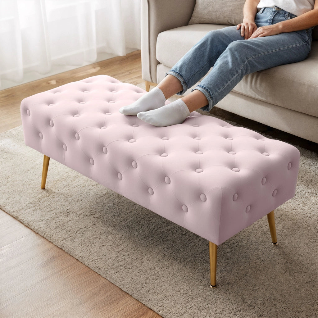 Panca imbottita in velluto trapuntato 100 cm MONACO Rosa Cipria