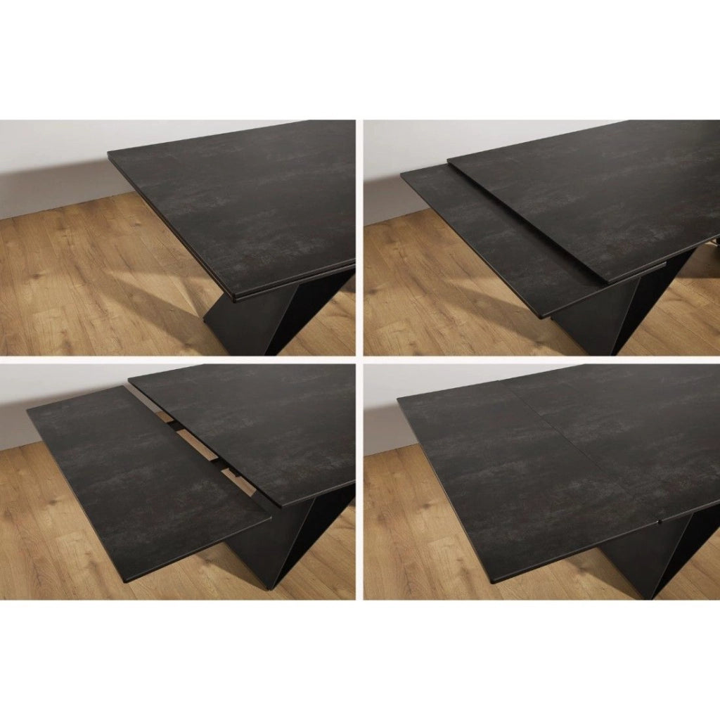 Tavolo da pranzo ATARA 180–260 cm – Piano in ceramica grigio tortora e struttura in metallo nero
