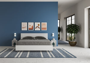 Letto Matrimoniale 160x190 cm con Rete e Contenitore Testata Doghe Inclinata Ankel Frassino Bianco