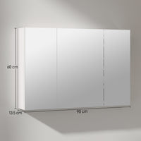 Specchio da Bagno Pensile a 3 Ante  90x13,5x60 cm Rivestimento in Melamina Bianco