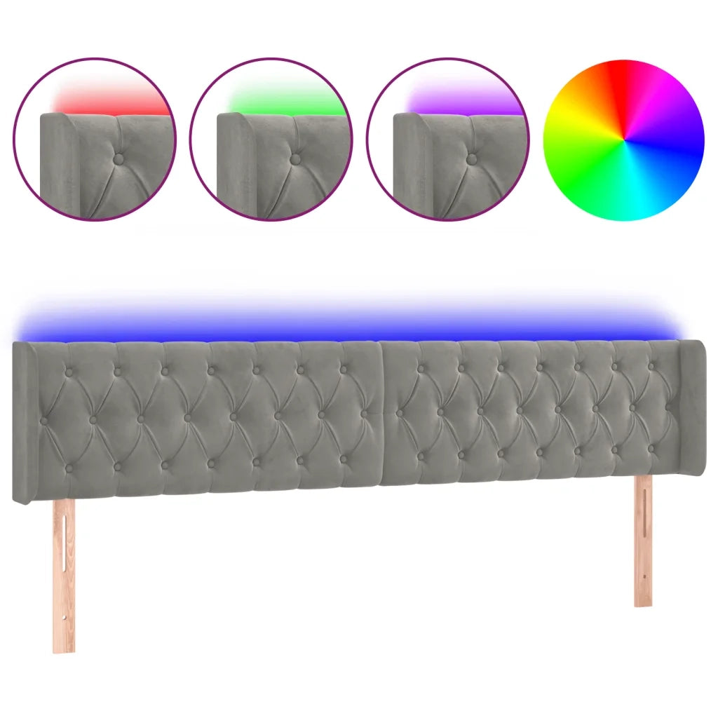 Testiera a LED Grigio Chiaro 183x16x78/88 cm in Velluto 3123632