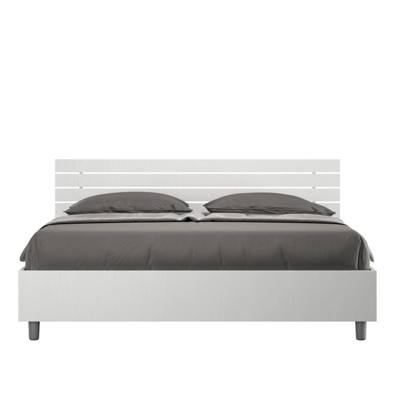 Letto Matrimoniale 160x190 cm testata inclinata con doghe Ankel - Con rete,Bianco Frassino