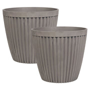 Set di 2 vasi in pietra tortora ⌀ 36 cm con scanalature verticali per interni ed esterni tutte le stagioni