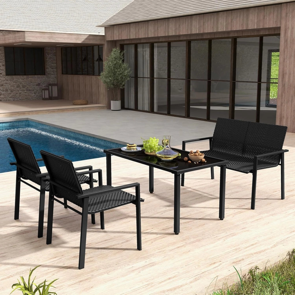 Set di mobili da giardino per esterni, set di mobili da giardino in polyrattan, 4 pezzi, mobili da terrazzo, set da 4 persone, tavolo da 2 sedie, per balcone, set da balcone, resistente alle