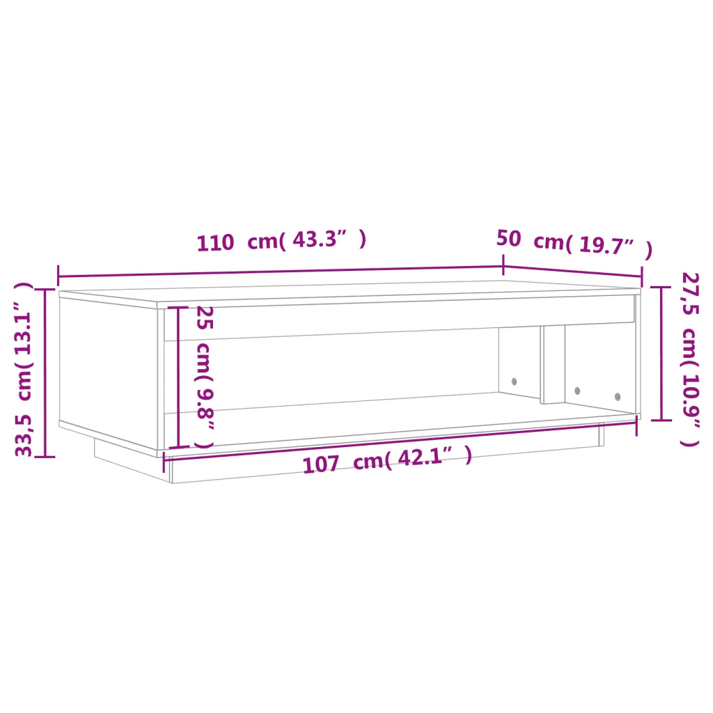 Tavolino da Salotto-Tavolino da soggiorno-Tavolo Marrone Cera 110x50x33,5cm Massello di Pino