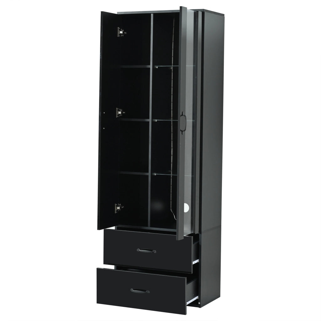 Vetrina a colonna con LED USB; 2 ante e 2 cassetti; 59;5x35x182 cm nera