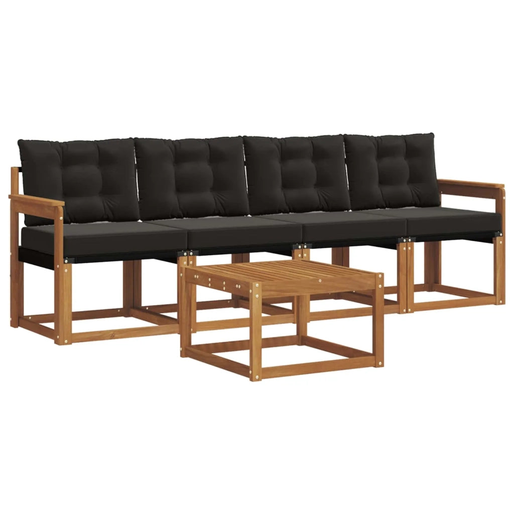 Set di divani da esterno con cuscino 5 pcs Naturale e Nero 3368371