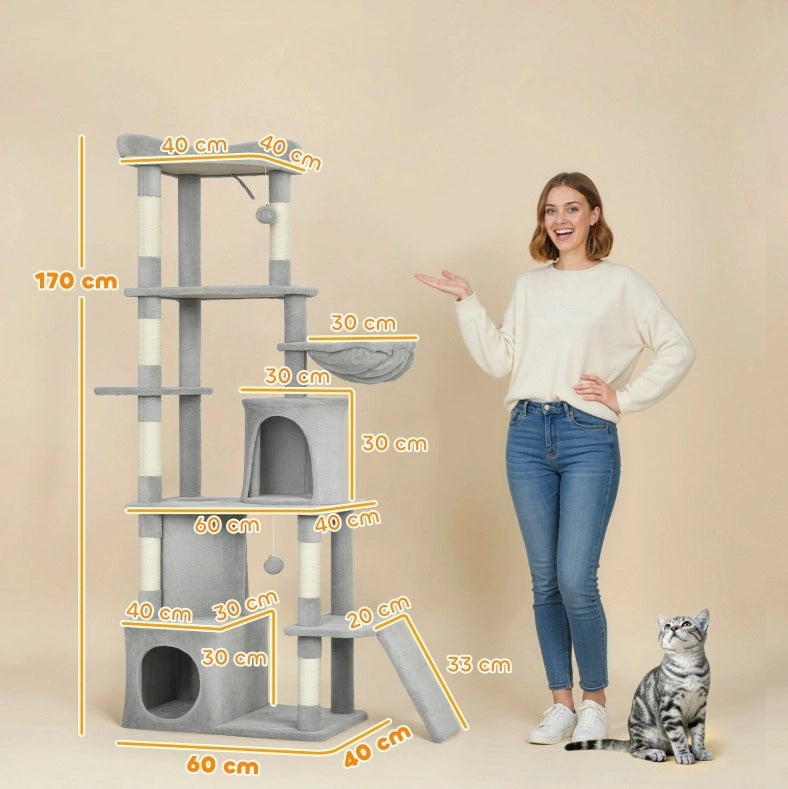Tiragraffi multipiano per gatti 170 cm grigio chiaro