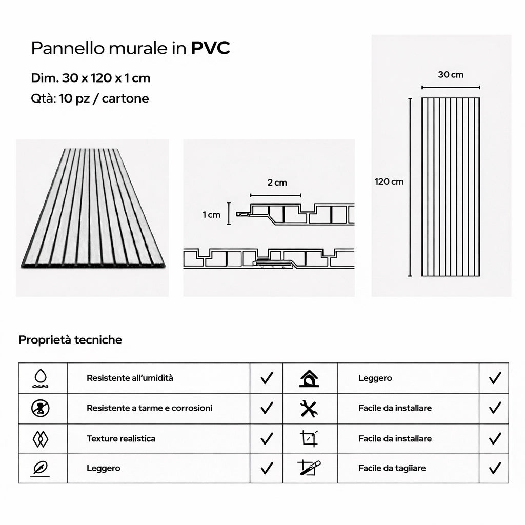 Set 10 Pannelli Decorativi 120x30 cm Rivestimento Murale Effetto Legno in PVC Noce Chiaro