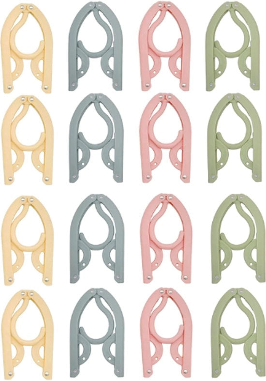Hangers per abito - 16 pezzi - Hangers per capi - Hangers per viaggio - Hanger per pantaloni - Flessibili - Portatili - Spaziosparanti - 4 colori - Plastica - 43*16 CM - Per uso domestico, hotel, campeggio, vacanza, viaggi
