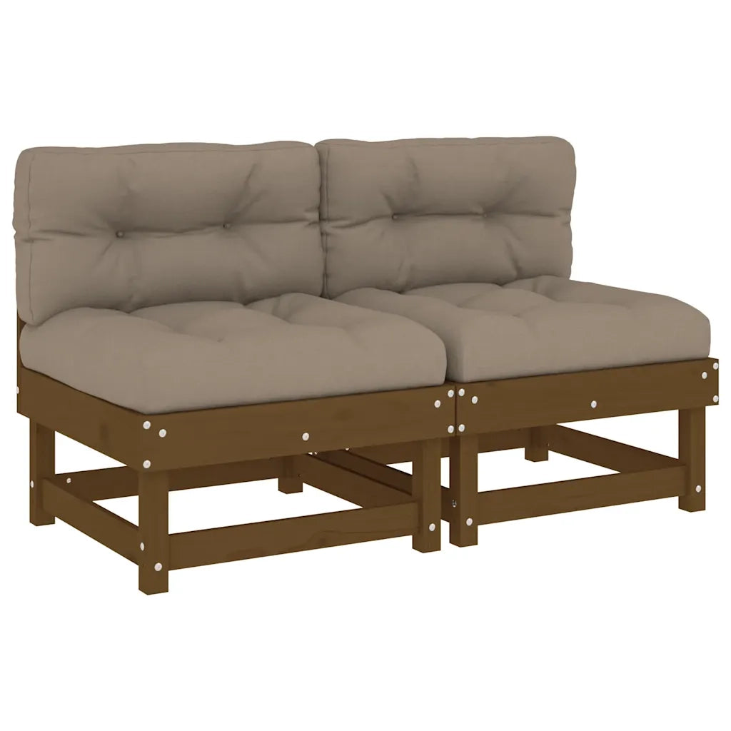 Divani Centrali con Cuscini 2pz in Legno Massello di Pino Ambra 825460