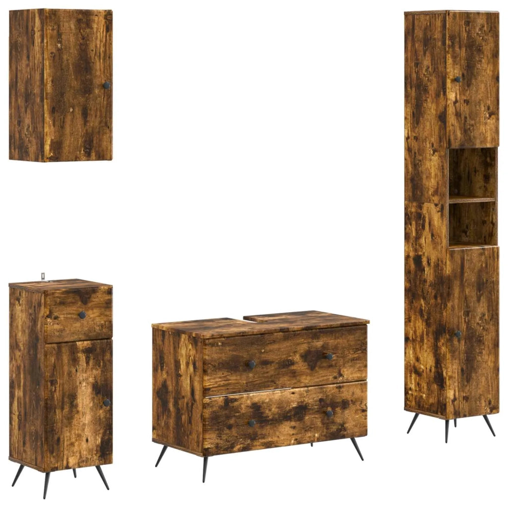 Set di Mobili da Bagno da 4 Pezzi BREDA Rovere Fumo 3417968