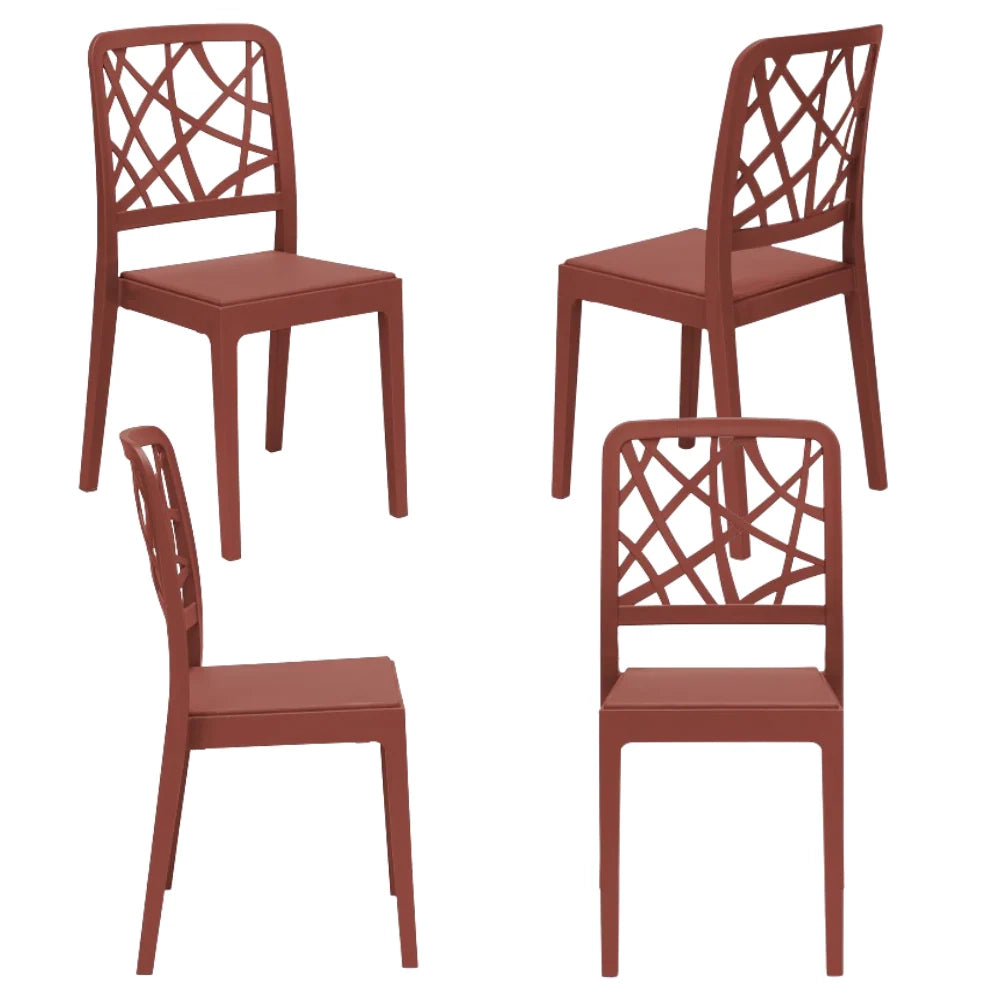 Set 4 sedie in polipropilene PENELOPE, 100% MADE IN ITALY, impilabile, resistente ai raggi UV, design moderno, ideale per sala da pranzo, cucina, sala d’attesa, bar, ristoranti o giardino, colore Mattone