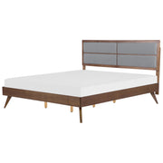 Letto 180 x 200 cm in legno di frassino scuro con testiera imbottita in MDF e rete a doghe