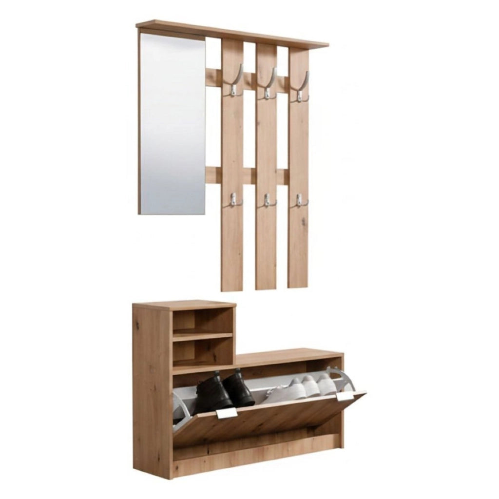 Tonengo, Mobile da Ingresso Specchio Incluso, 100x29x191.5h cm Marrone Rovere Nodi