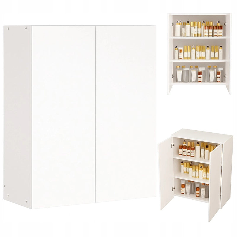Mobiletto da bagno moderno a 2 ante, bianco, con 3 ripiani, 80 cm