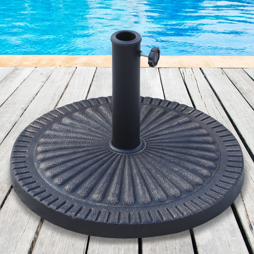 Base Ombrellone Rotonda per Pali da ?3,8-4,8cm con Decorazione e Manopola, Peso 15kg ?49x32cm