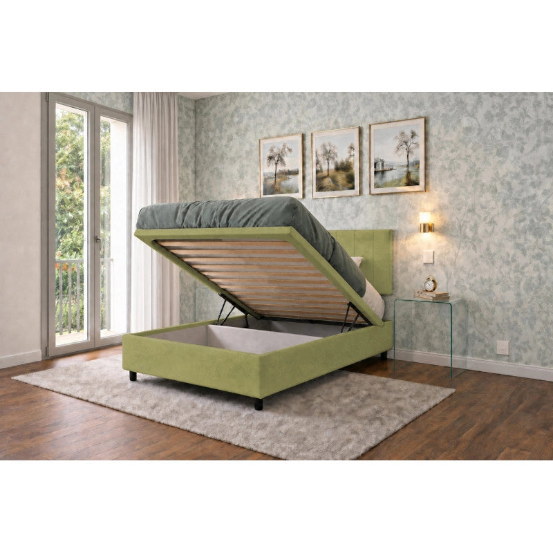 Letto imbottito Singolo 80x200 cm Vertical - Contenitore,Microfibra,Tè verde