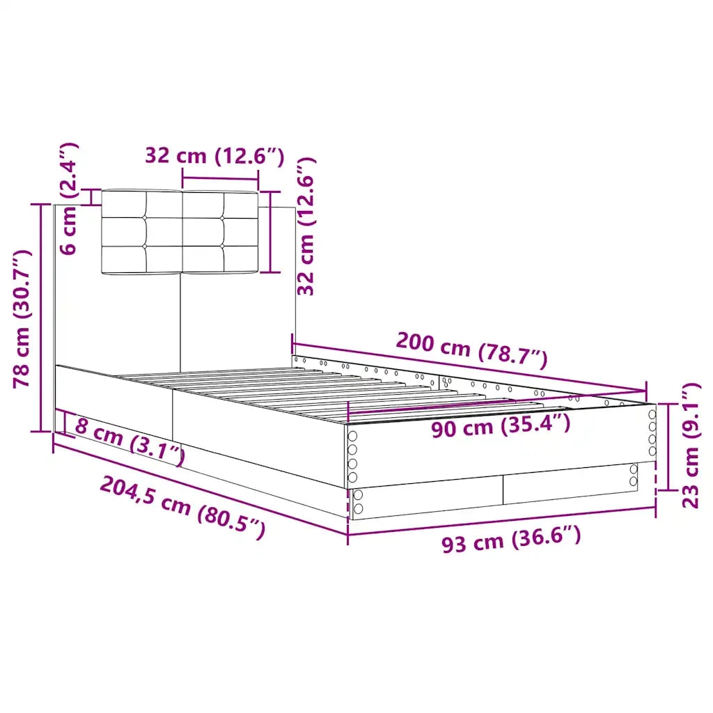 Giroletto Testiera-Struttura Letto Grigio Cemento 90x200 cm Legno Multistrato 540459