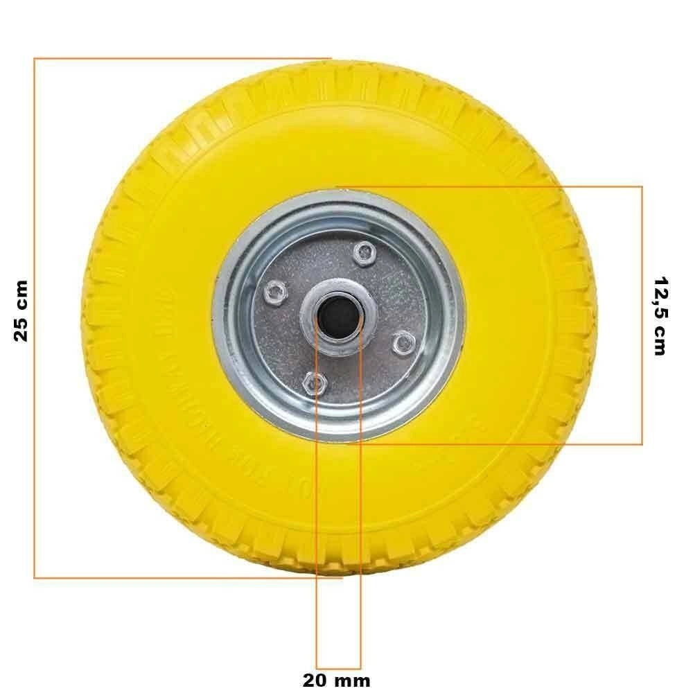 Trade Shop - Ruota Piena Antiforatura Pu Gialla Carrello Carriola 25cm Cerchio In Acciaio -