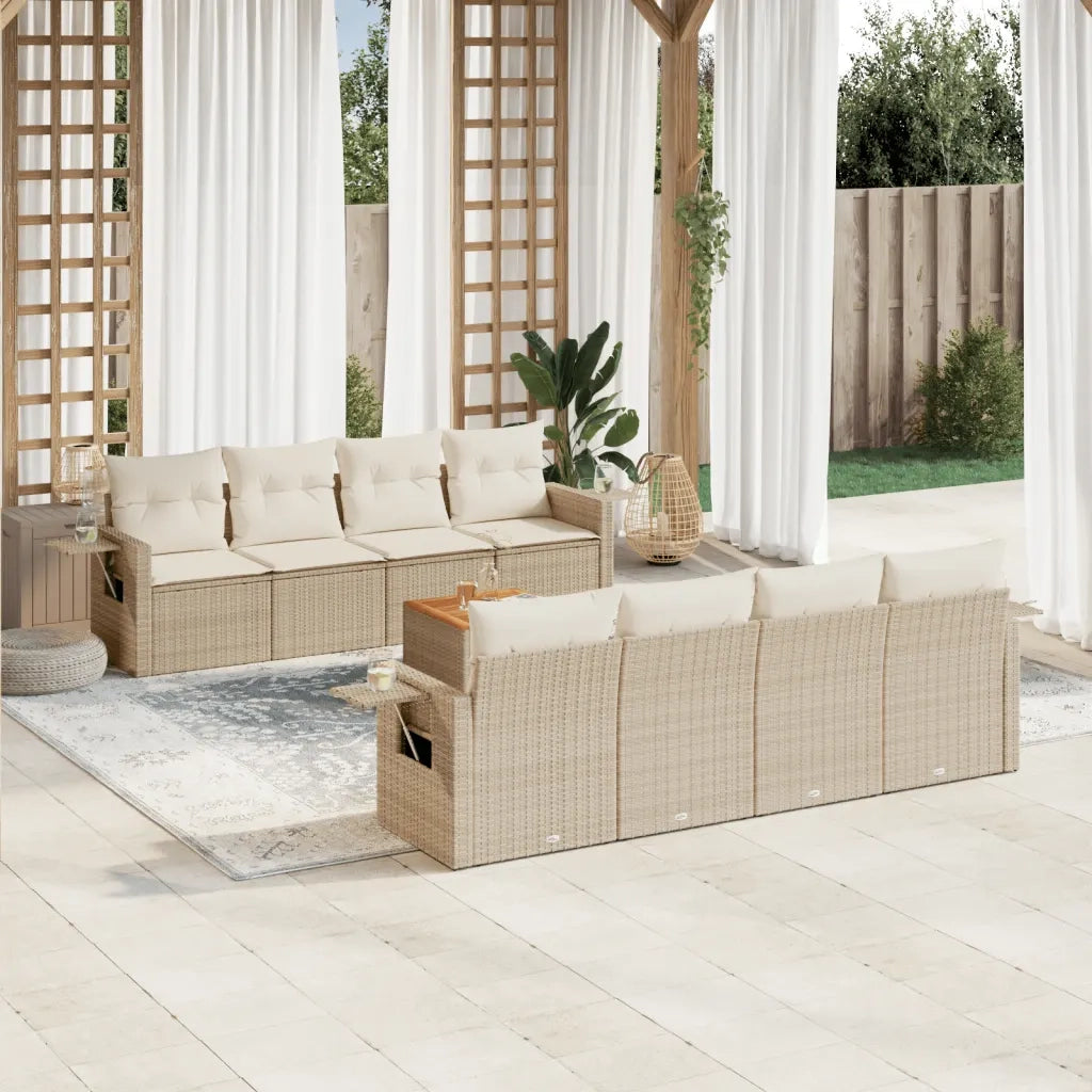 Set Divano da Giardino 9 pz con Cuscini Beige in Polyrattancod mxl 114213