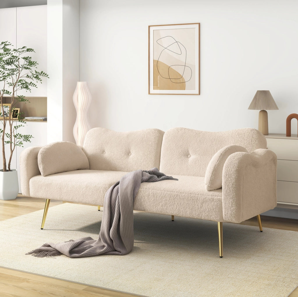 Divano letto a 2 posti con schienale regolabile 155 x 85;5 cm; beige e naturale