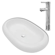 Lavabo da bagno 63 x 42 cm con miscelatore ovale in ceramica bianca 02_0002842