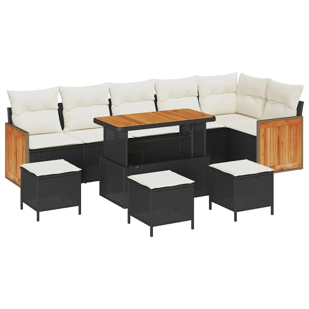 Set Divano da Giardino 12 pcs Nero e Crema polyrattan 3365280