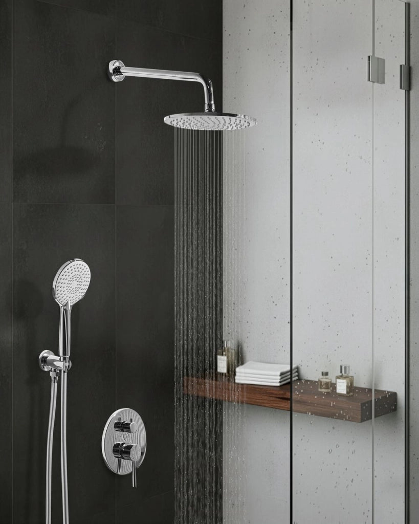 Set doccia a incasso in ottone argentato 3 modalità di getto a pioggia Funzione doccia a parete Sistema doccia a sospensione Stile moderno
