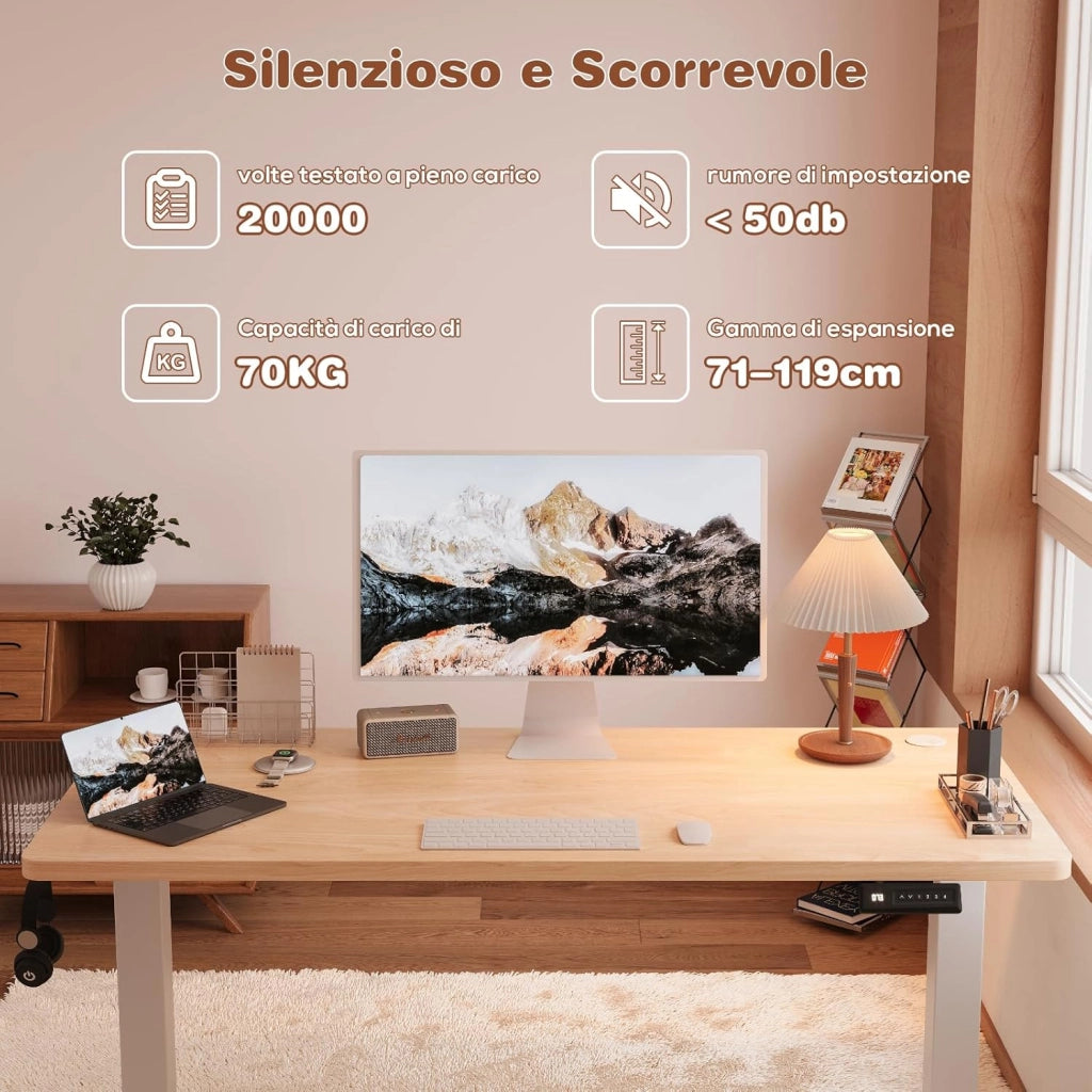 160x70cm Scrivania Regolabile In Altezza,Scrivania Elettrica con desktop completo,Altezza Regolabile 72-116 cm,4 Altezze Di Memoria,Scrivania Per Ufficio,Anti-collisione(Beige)