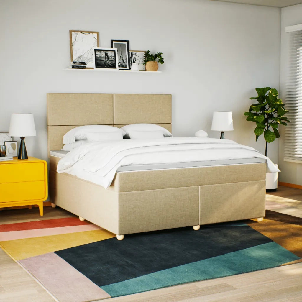 Giroletto a Molle con Materasso Crema 180x200 cm in Tessuto
